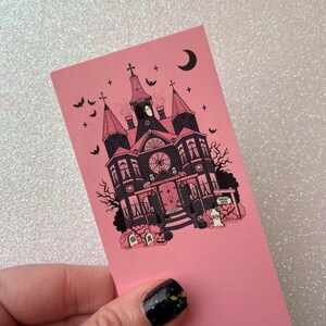 Pink Haunted House Print, Gothic Home Decor and Spooky House Illustration, Halloween Wall Art image 8