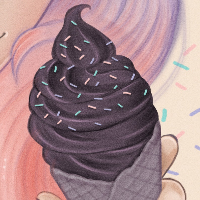 Pastel Goth Decor Dark Ice Cream Art Print Kawaii Cat Ears Etsy