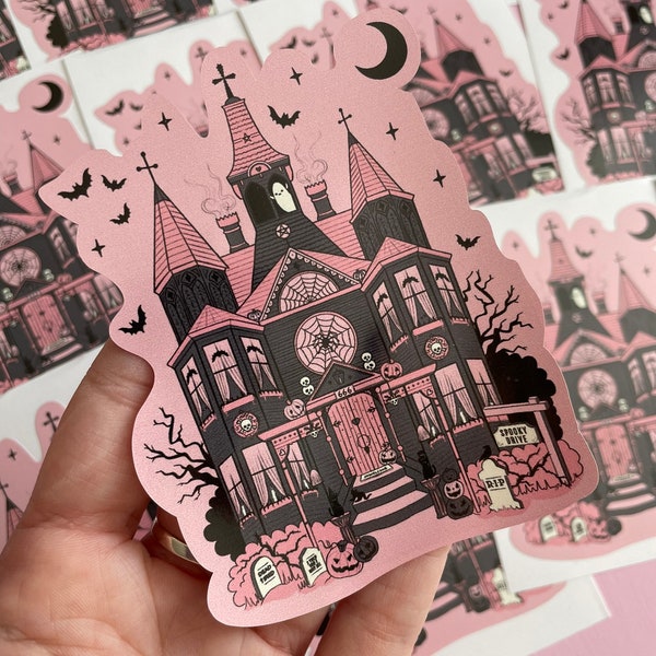 Haunted House LARGE Sticker, spooky house art, gothic stickers