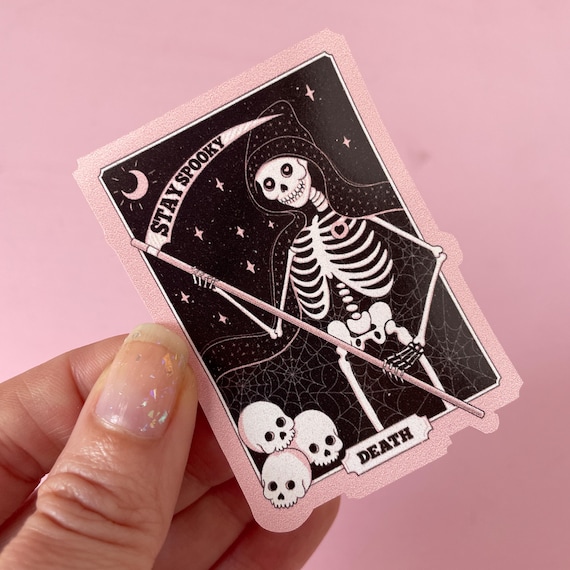 Pastel Goth Sticker, Death Tarot Card Grim Reaper Skeleton, Gothic Gifts for Her