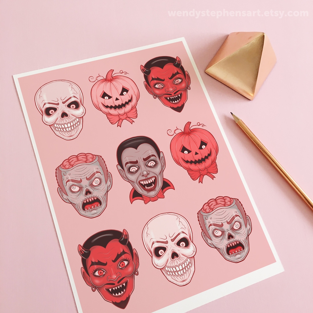 Gothic Decor, Vintage Halloween Masks Art Print, Spooky Gothic Witch Art Print Etsy