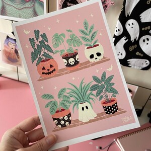 Spooky Planter Art Prints, house plant, gothic home decor, pastel goth wall art image 3