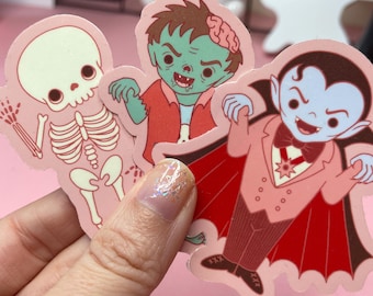 Pegatinas de monstruos espeluznantes: pegatinas de esqueletos, zombis y vampiros.