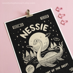 Nessie Loch Ness Cryptid Art Print, cryptid poster, horror prints, horror decor, cryptozoology