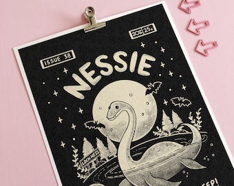 Nessie Loch Ness Cryptid Art Print, cryptid poster, horror prints, horror decor, cryptozoology