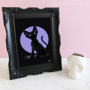 Gothic Wall Art, Cute Black Cat Art Print, Goth Decor, witch art print