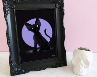 Cute Black Cat Art Print, Gothic Home Decor, witch art print