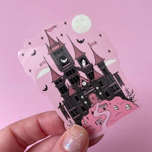 Pink Vampire Sticker, Dracula's Castle Vinyl Sticker, Spooky Goth Stickers for Water Bottles image 12