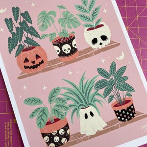 Spooky Planter Art Prints, house plant, gothic home decor, pastel goth wall art image 2