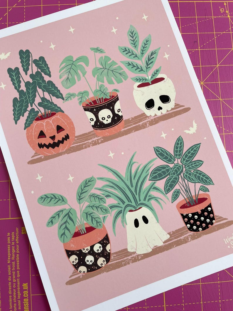 Spooky Planter Art Prints, house plant, gothic home decor, pastel goth wall art image 2