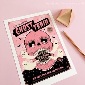 Ghost Train Art Print, gothic home decor, spooky sideshow, freakshow, fairground, circus art print