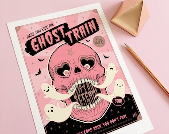 Ghost Train Art Print, gothic home decor, spooky sideshow, freakshow, fairground, circus art print