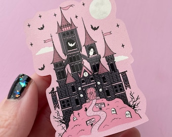 Vampire Castle Sticker, spooky stickers, pink gothic stickers