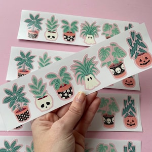 Stickerset Spooky House potplanten, stickerset Spooky & Witchy, roze gotische stickers, spookachtige stickers,