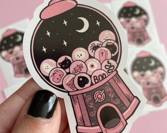 Spooky Gumball Machine Pink Sticker, spooky gothic stickers