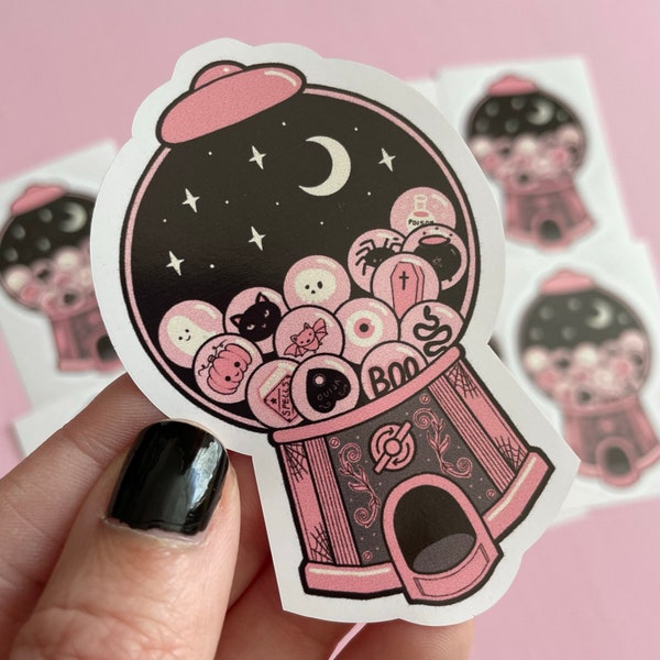 Spooky Gumball Machine Pink Sticker, spooky gothic stickers