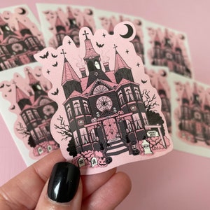 Haunted House Sticker, spooky house art, gothic stickers