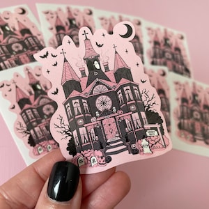 Haunted House Sticker, spooky house art, gothic stickers