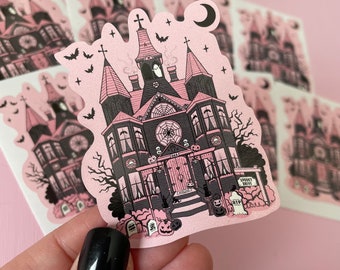 Haunted House Sticker, spooky house art, gothic stickers