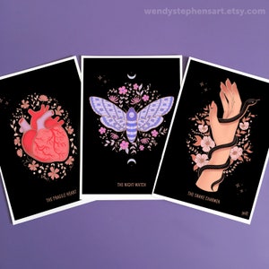 Set of 3 Tarot Style Witchy Prints Wall Art Prints, Gothic Home Decor, Spooky Decor,