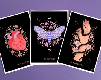 Set of 3 Tarot Style Witchy Prints Wall Art Prints, Gothic Home Decor, Spooky Decor,