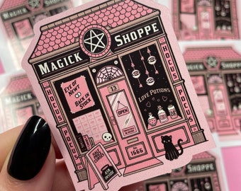 Spooky Gothic Magick Shoppe Pink Sticker, gothic planner, witchy stickers, occult stickers