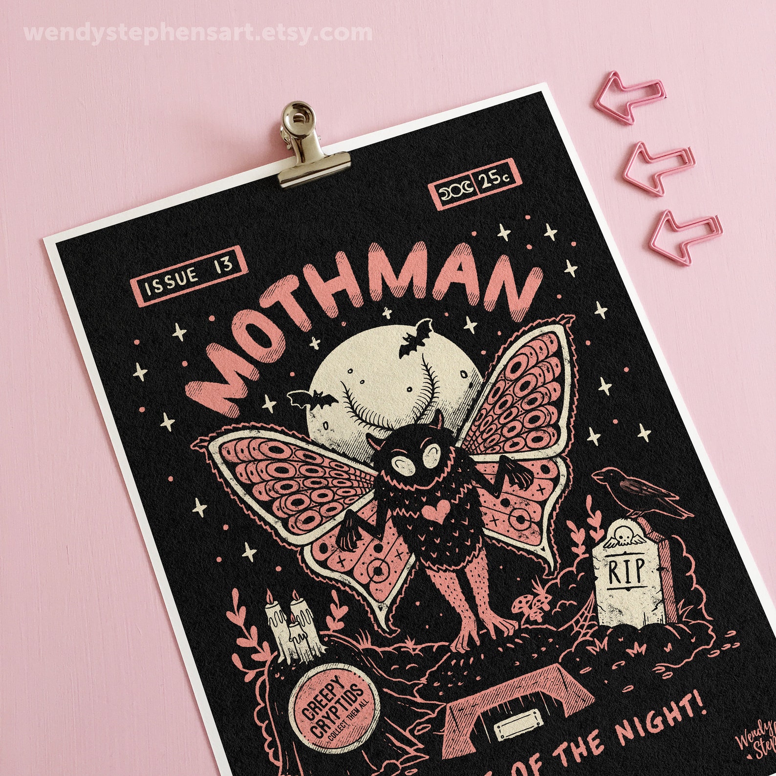 Cryptid Poster Computer Mothman Cryptid Art Print, Cryptid Poster, Horror Prints, Horror Decor ...