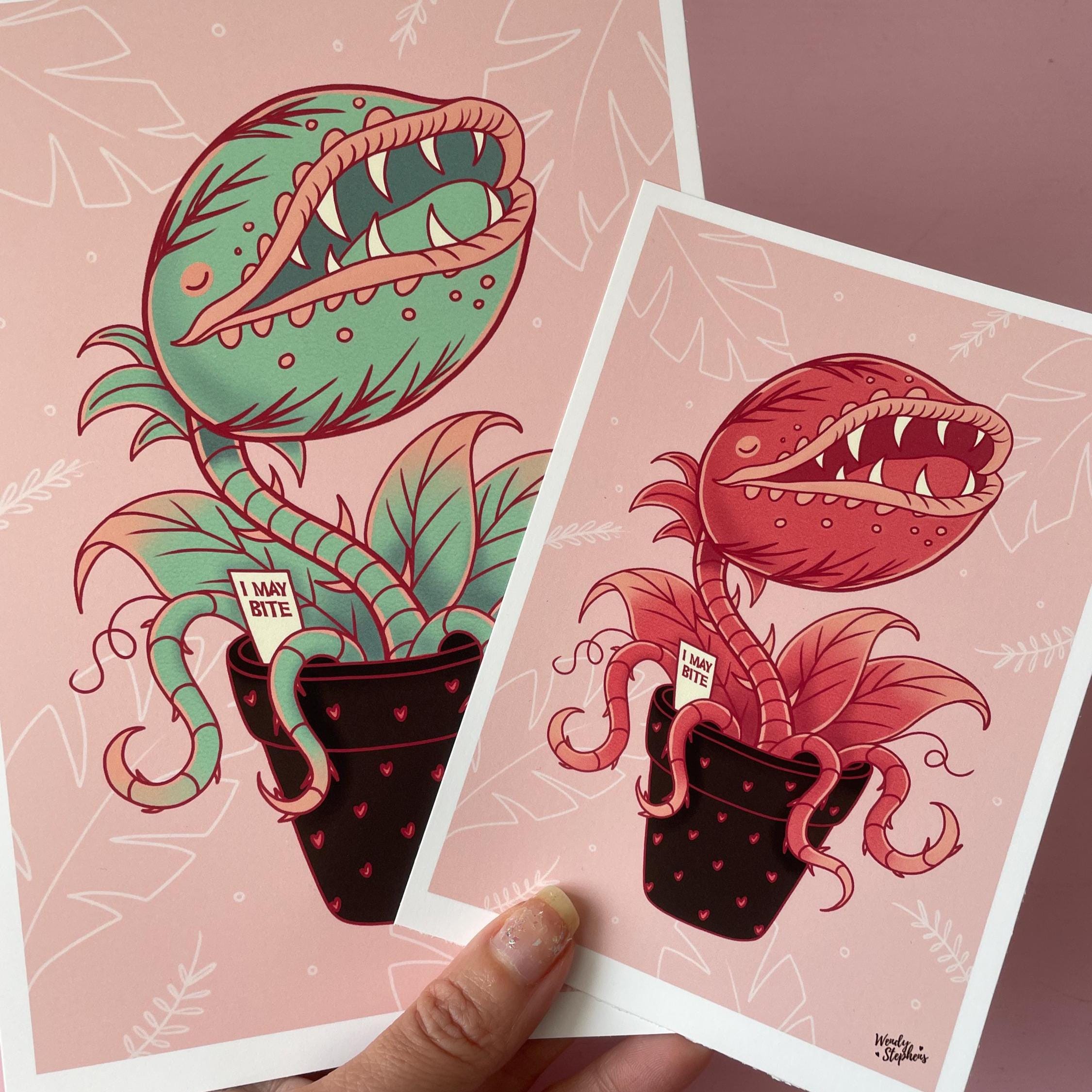Venus Flytrap Wall Art Print, Spooky Houseplant Decor and Pastel