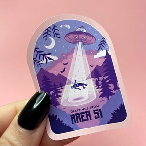 Cryptid Travel Poster Sticker Set, Spooky & Witchy sticker set, pink gothic stickers, spooky stickers, Area 51