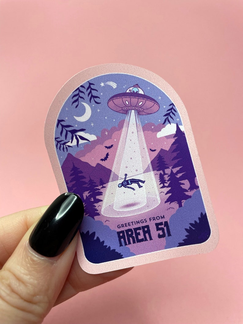 Cryptid Travel Poster Sticker Set, Spooky & Witchy sticker set, pink gothic stickers, spooky stickers, Area 51