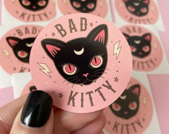 Bad Kitty Sticker, spooky stickers, gothic stickers