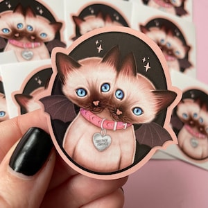 Sticker chat siamois à deux têtes, stickers effrayants, stickers gothiques