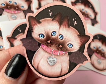 Two Headed Siamese Cat Sticker, spooky stickers, gothic stickers