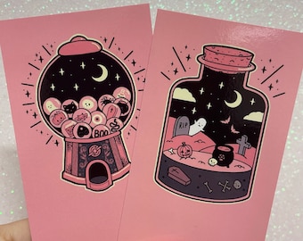 Spooky Gumball Terrarium Graveyard Bookmarks, Gothic Halloween Reading Book Lover