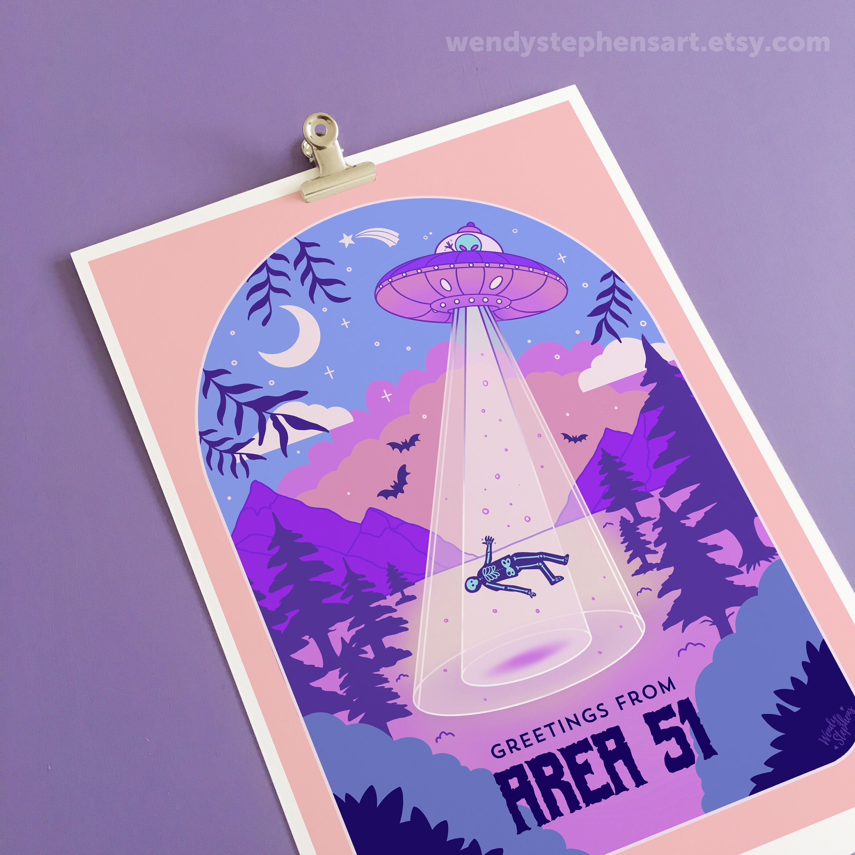 Visit Area 51 Art Print, cryptid travel poster, UFO movie posters, alien posters,