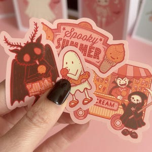 Summerween Mothman Sticker Set, Ghost, Grim Reaper, Vampire, Spooky & Witchy, pink gothic stickers All 3 Stickers