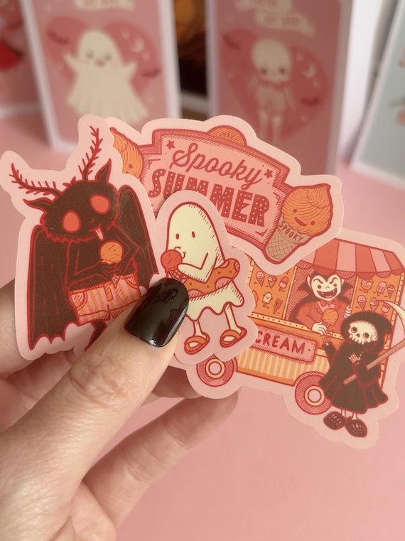Summerween Mothman Sticker Set, Ghost, Grim Reaper, Vampire, Spooky & Witchy, pink gothic stickers