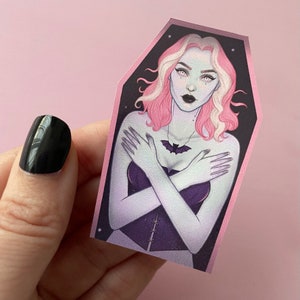 Vampire Girl Coffin Sticker, horror stickers, gothic stickers, spooky stickers