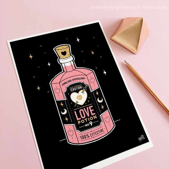 Witch Decor, Love Potion Bottle Art Print, gothic home decor, spooky pastel goth