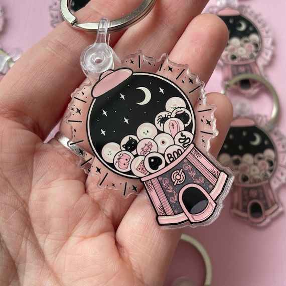 Spooky Gumball Machine Key Ring Chain, Gothic Horror Halloween