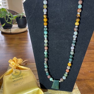 Unisex Tigers Eye necklace with Moss Agate Necklace, India Agate Gemstone Necklace, Unisex Earth Stone jewelry