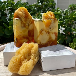 BEST SELLER Organic Soap, Handmade, All Natural Turmeric Soap, Turmeric and Ginger Soap, Shea butter and honey, Sea Sponge soap bar