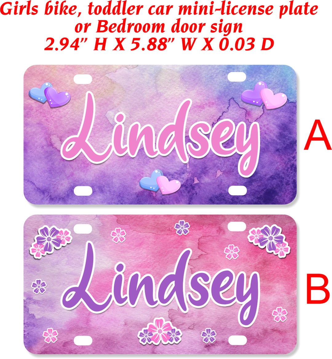 Girls Bike Name Plate Mini License Plate Bedroom Door Sign Etsy