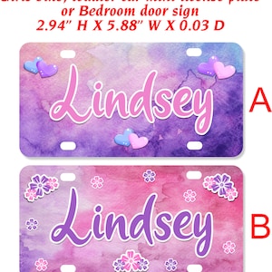 Girls Bike Name Plate, Mini License Plate, Bedroom Door Sign, Personalized Gift - WATERCOLOR1