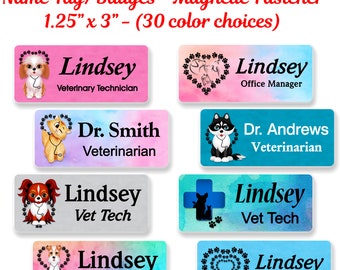 Veterinary Staff Magnetic Name Badge, Personalized Pet Clinic ID Name Tag - VETERINARIAN12