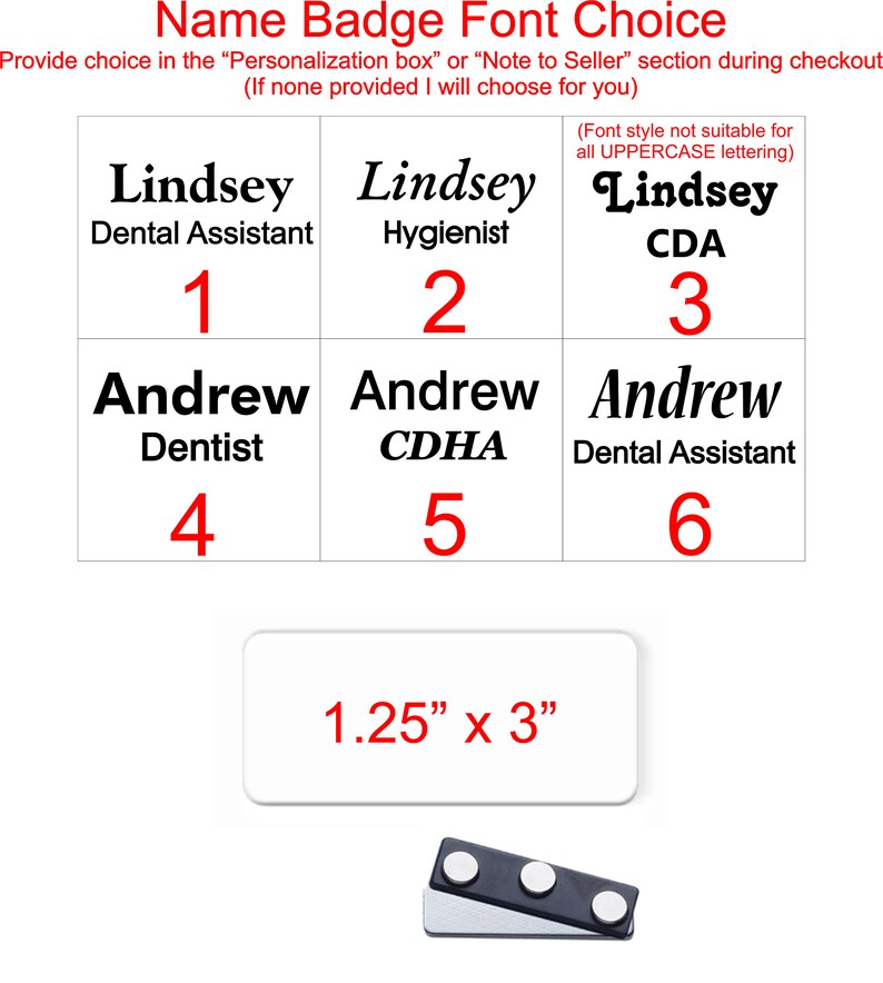 Magnetic Fastener DENT1a Personalized Custom ID Tag Name Tag Dental Staff Name Badge