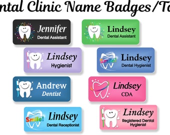 Dental Staff Name Badge, Name Tag, Personalized Custom, ID Tag, Magnetic Fastener - DENT1d