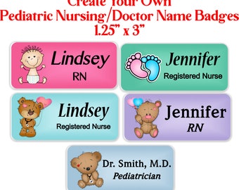 Pediatrics Name Tag, Name Badge, Personalized Custom ID Tag, Magnetic Fastener - PEDIATRIC