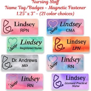 Nursing Name Badge, Name Tag, Magnetic Fastener, RN RPN Personalized Custom ID Tag - STETHOSCOPE25