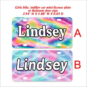 Girls Bike Name Plate, Tie Dye Mini License Plate, Bedroom Door Sign, Personalized Gift - TIE DYE2